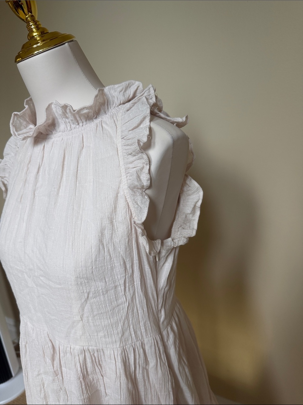 AURA Cream Cotton Ruffle Tiered Midi Dress Size M Cottagecore - Picture 3 of 6